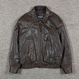Vintage Brown Soft Genuine Leather Full Zip Bomber Jacket Men’s 40 / M 90s Retro